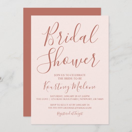 Blush & Terracotta Bridal Shower-uitnodiging Kaart (Voorkant / Achterkant)