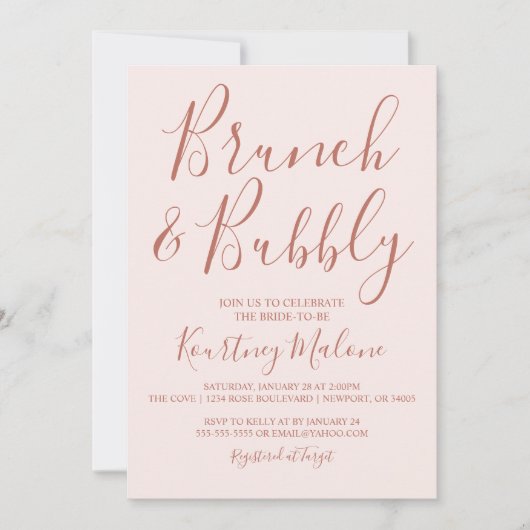 Blush & Terracotta Brunch & Bubble Vrijgezellenfee Kaart (Voorkant)
