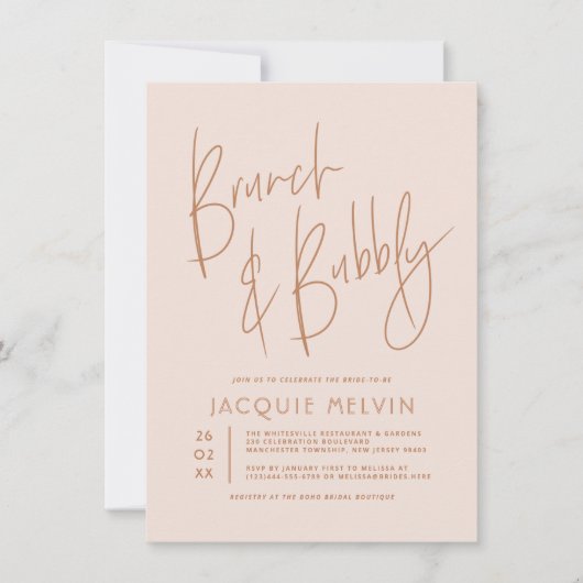 Blush & Terracotta Brunch & Bubble Vrijgezellenfee Kaart (Voorkant)