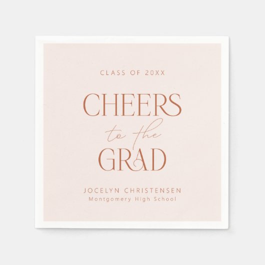 Blush Terracotta Gepersonaliseerde Cheers Afstudee Servet (Voorkant)