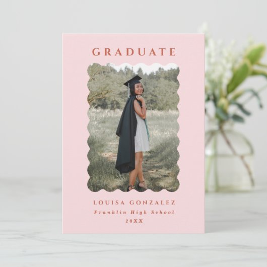 Blush & Terracotta Wavy Lijst Foto Afstuderen Aankondiging (Staand voorkant)