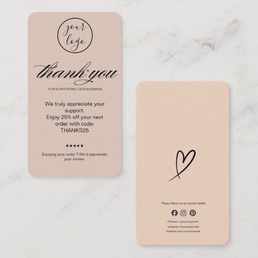 Blush Thank You Card Korting Code Review Bedrijf Visitekaartje (Voorkant / Achterkant)