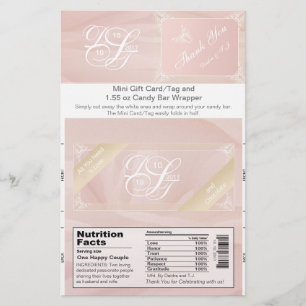 Blush Theme Snoep Bar Wrapper & Gift Kaart/Label Flyer