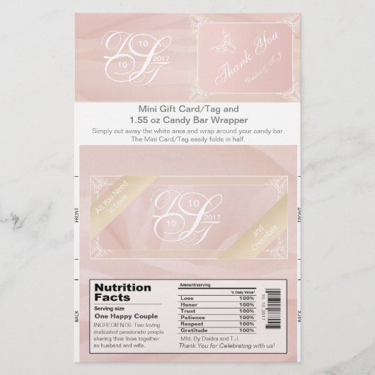 Blush Theme Snoep Bar Wrapper & Gift Kaart/Label Flyer (Voorkant)