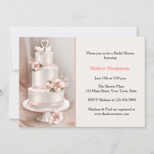 Blush Tiered Cake, Rozen, Swans, Vrijgezellenfeest Kaart (Voorkant)