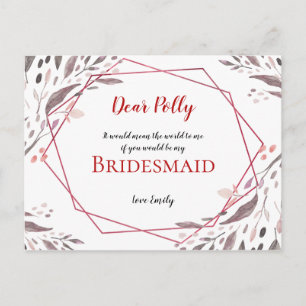 Blush Tones Bladeren/Geometrische/bruidsmeisje Ver Briefkaart