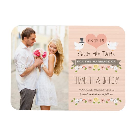 Blush Tortelduifjes Dove Save the Date Magneet (Horizontaal)