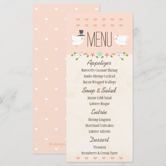 Blush Tortelduifjes Dove Wedding Menu (Voorkant / Achterkant)