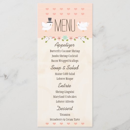 Blush Tortelduifjes Dove Wedding Menu (Voorkant)