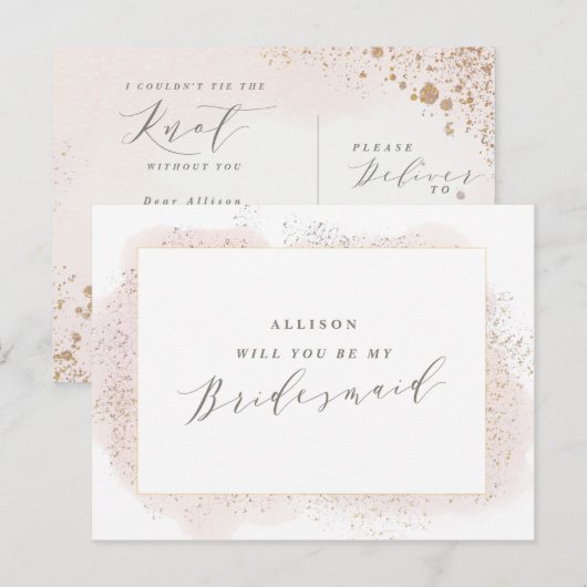 BLUSH TOUCH BRIDESMAID BRIEFKAART. UITNODIGING BRIEFKAART (Voorkant / Achterkant)