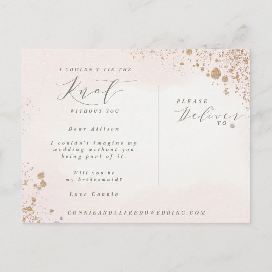 BLUSH TOUCH BRIDESMAID BRIEFKAART. UITNODIGING BRIEFKAART (Achterkant)