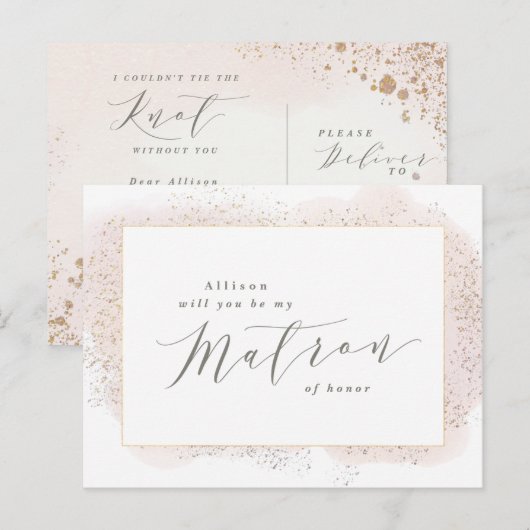 BLUSH TOUCH MATRON VAN HET BRIEFKAART. UITNODIGING BRIEFKAART (Voorkant / Achterkant)