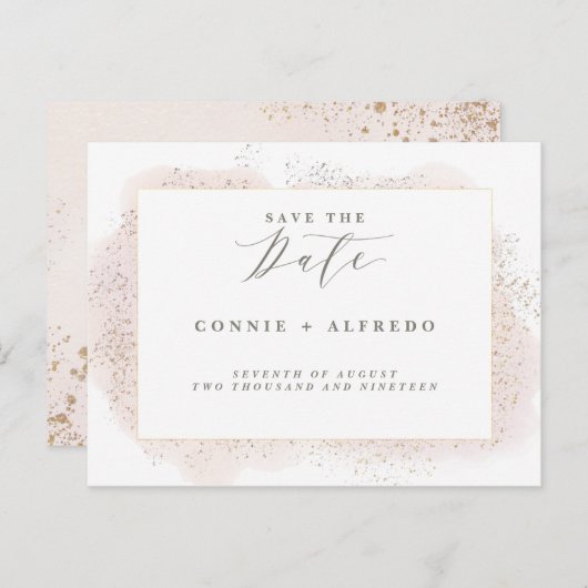 BLUSH TOUCH SAVE THE DATE BRIEFKAART. AANKONDIGINGSKAART (Voorkant / Achterkant)