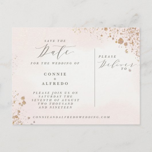 BLUSH TOUCH SAVE THE DATE BRIEFKAART. AANKONDIGINGSKAART (Achterkant)