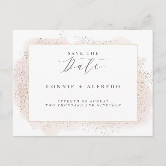 BLUSH TOUCH SAVE THE DATE BRIEFKAART. AANKONDIGINGSKAART (Voorkant)