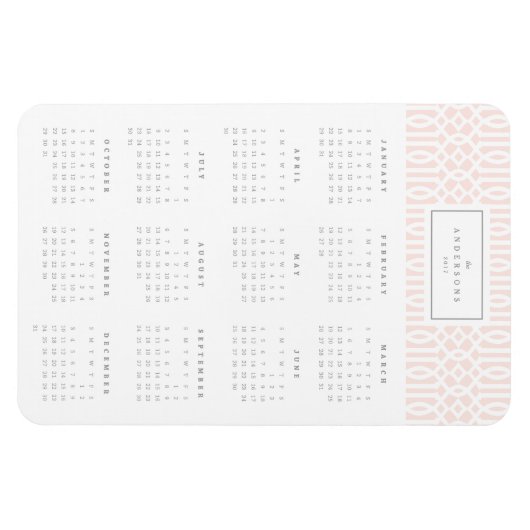 Blush Trellis 4x6 jaarlijkse kalender magneet (Horizontaal)