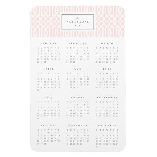 Blush Trellis 4x6 jaarlijkse kalender magneet (Verticaal)