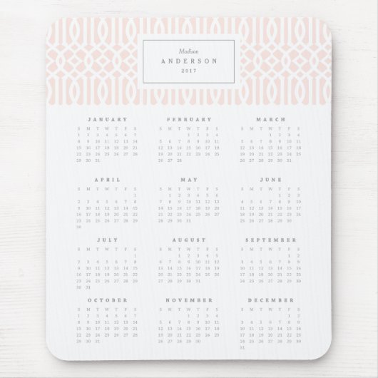 Blush Trellis Yarly Calendar Mousepad Muismat (Voorkant)