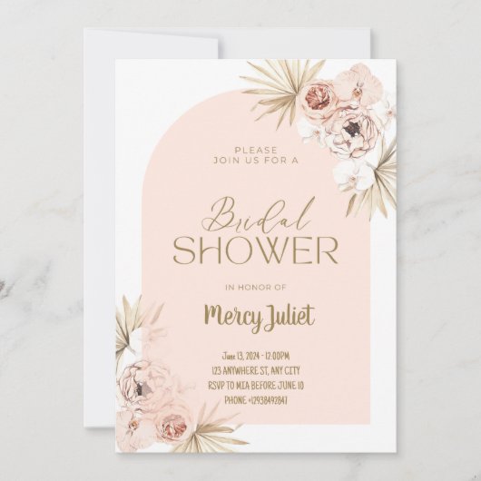Blush trendy arch Bridal Shower-uitnodiging Kaart (Voorkant)
