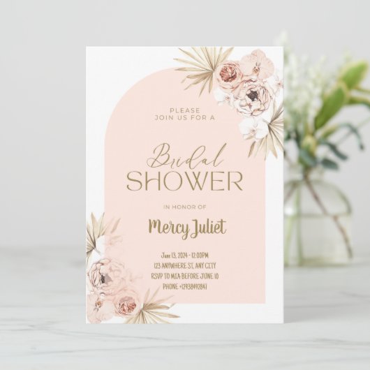 Blush trendy arch Bridal Shower-uitnodiging Kaart (Staand voorkant)