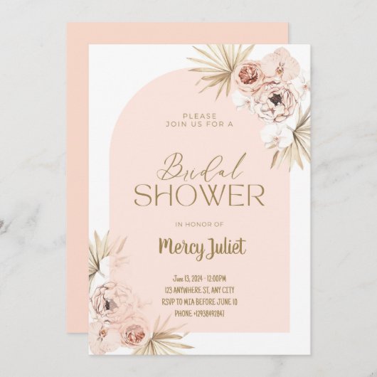 Blush trendy arch Bridal Shower-uitnodiging Kaart (Voorkant / Achterkant)