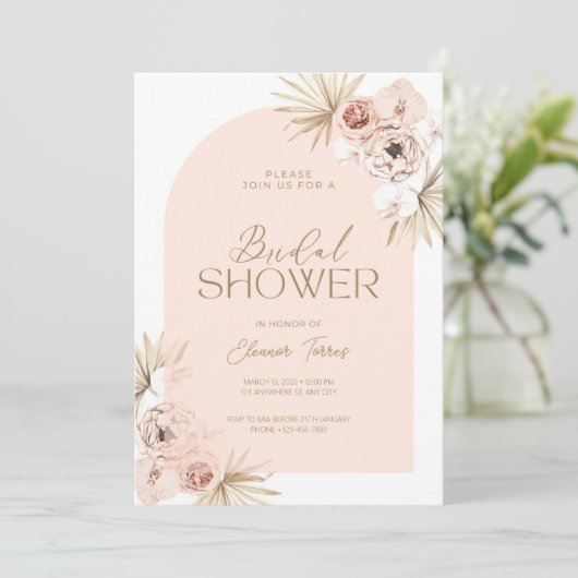 Blush trendy arch Bridal Shower-uitnodiging Save The Date (Staand voorkant)