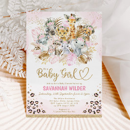 Blush Tropical Boho Safari Animals Baby shower Inv Kaart
