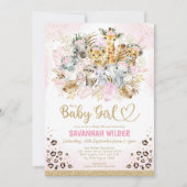 Blush Tropical Boho Safari Animals Baby shower Inv Kaart (Voorkant)