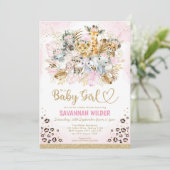 Blush Tropical Boho Safari Animals Baby shower Inv Kaart (Staand voorkant)