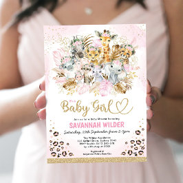 Blush Tropical Boho Safari Animals Baby shower Kaart