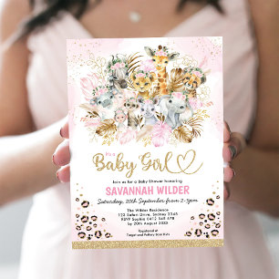 Blush Tropical Boho Safari Animals Baby shower Kaart