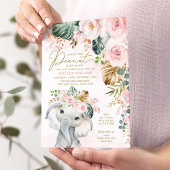 Blush Tropical Greenery Elephant Baby Girl Kaart
