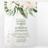 Blush Tropical Greenery Photo Wedding  Drieluik Uitnodiging (Binnenzijde eerst)