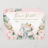 Blush Tropische Boho Elephant Baby Diaper Raffle Informatiekaartje (Voorkant / Achterkant)