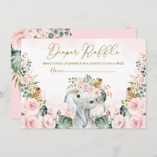 Blush Tropische Boho Elephant Baby Diaper Raffle Informatiekaartje (Voorkant / Achterkant)