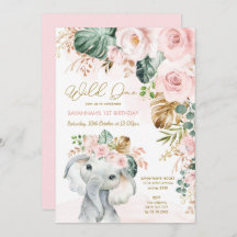 Blush Tropische Floral Elephant 1e verjaardag