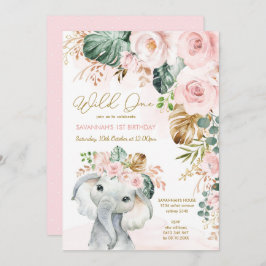 Blush Tropische Floral Elephant 1e verjaardag Kaart