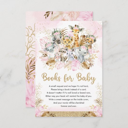 Blush Tropische Oerwoud Baby shower Books for Baby Informatiekaartje (Voorkant / Achterkant)