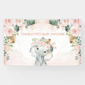 Blush Tropische olifant Floral Greenery Baby Girl Spandoek (Horizontaal)