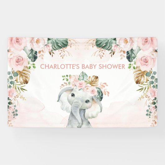 Blush Tropische olifant Floral Greenery Baby Girl Spandoek (Horizontaal)