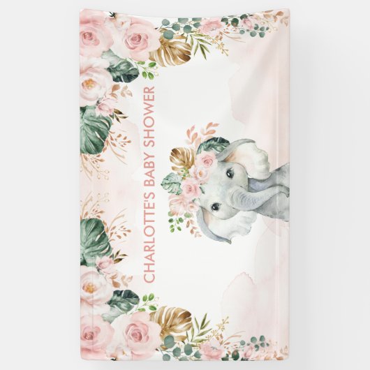 Blush Tropische olifant Floral Greenery Baby Girl Spandoek (Verticaal)