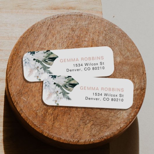 Blush Tropische palm Pampas Return Address Etiket