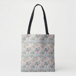 Blush Tropische Toile-Tas, Palmen en Zeilboten Tote Bag