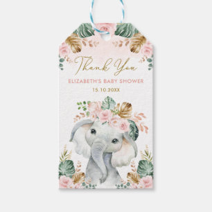 Blush Tropische ventilator Elephant Girl Baby show Cadeaulabel