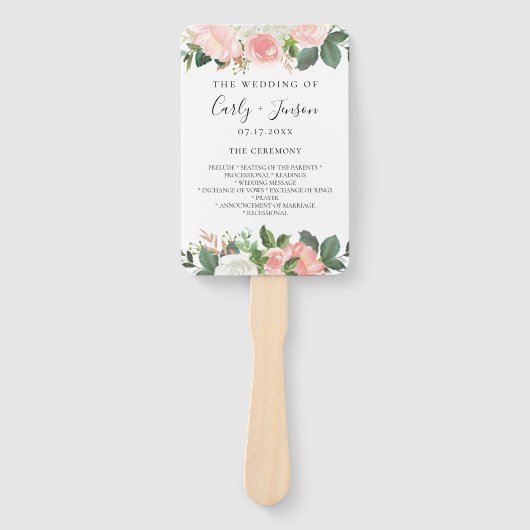 Blush Tuin Bloemen Trouwprogramma Hand Fans Handwaaier (Voorkant)