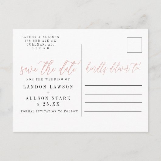 Blush Two Photo | Datum opslaan Uitnodiging Briefkaart (Achterkant)