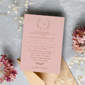 Blush Typografie Laurel Wreath Monogram Wedding Folie Uitnodiging