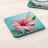Blush van elegantie: Roze Hibiscus Radiance Bier Onderzetter (Linkerzijde)