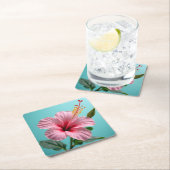 Blush van elegantie: Roze Hibiscus Radiance Kartonnen Onderzetters (Insitu)