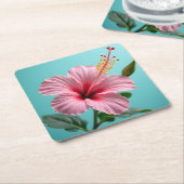 Blush van elegantie: Roze Hibiscus Radiance Kartonnen Onderzetters (Schuin)